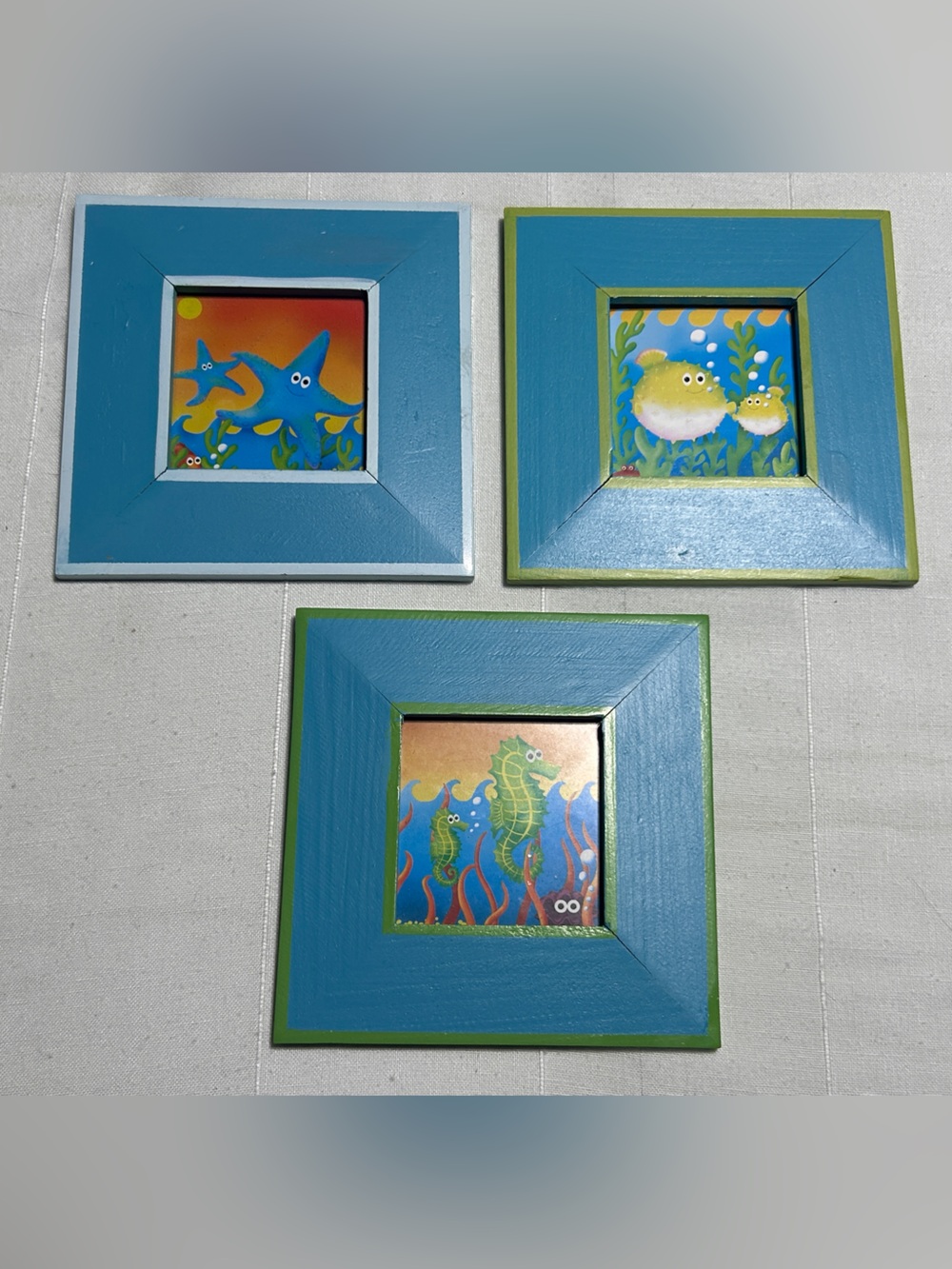 Bubbly Tubbly 6x6 Sea Creature Vintage Framed Art Set of 3
